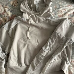 ALO Yoga Light Gray Mesh Detail Hoodie